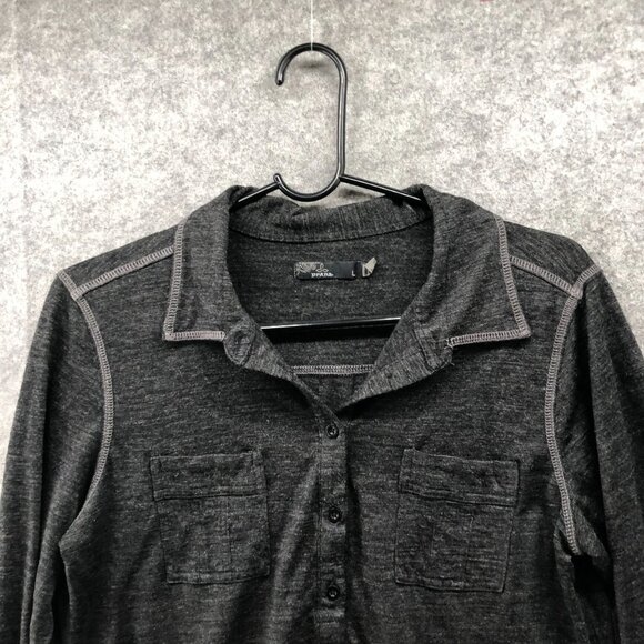 Prana Besha Wool Blend Long Sleeve T Shirt Womens L Gray Henley Collared - Picture 3 of 9